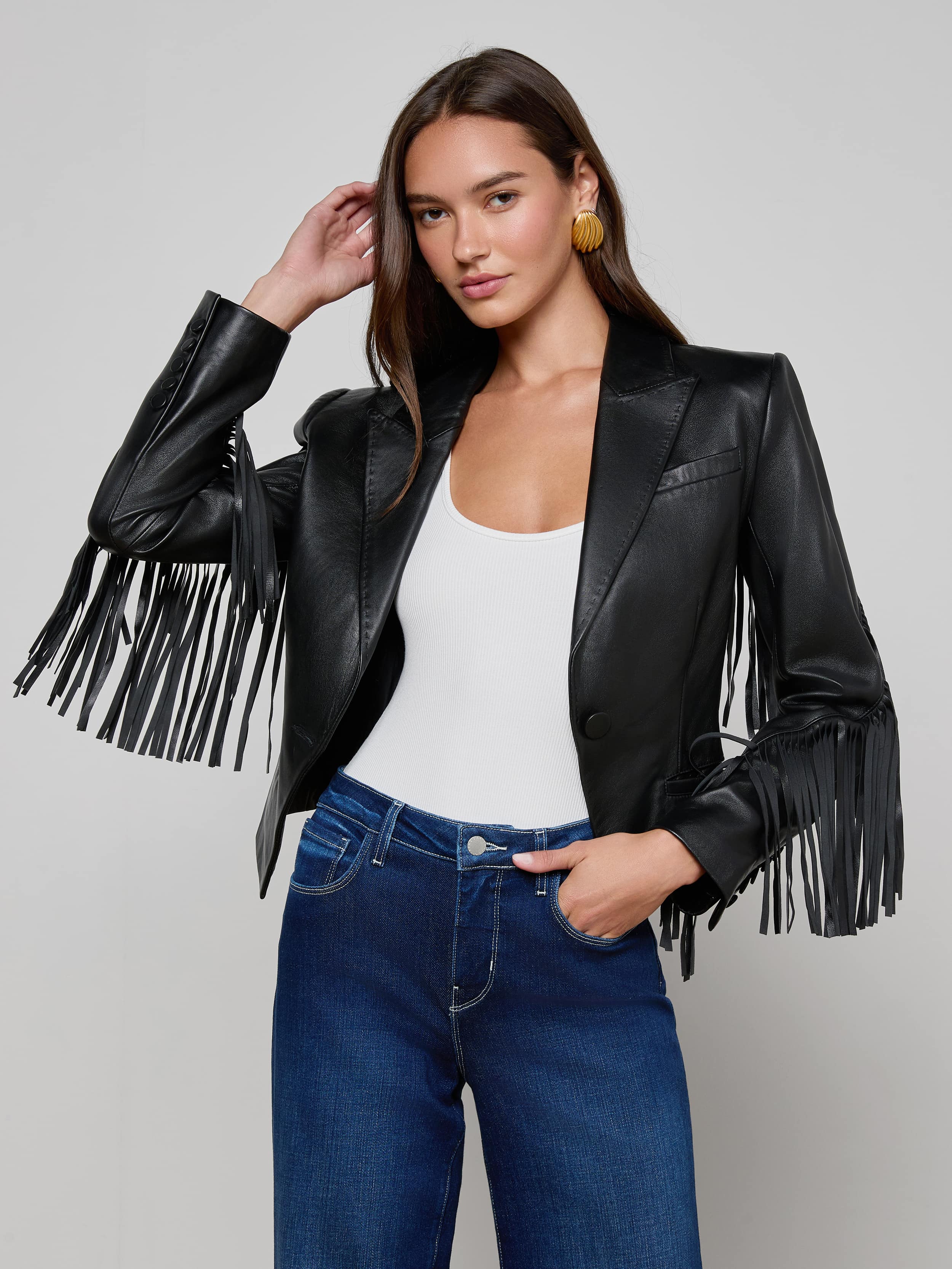 Vashti Fringed Leather Blazer